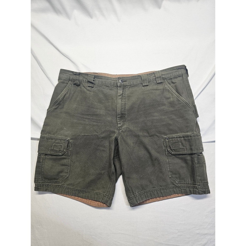 Duluth Trading Co Fire Hose Cargo Shorts Mens 46 Olive Green Relaxed Fit Cotton
